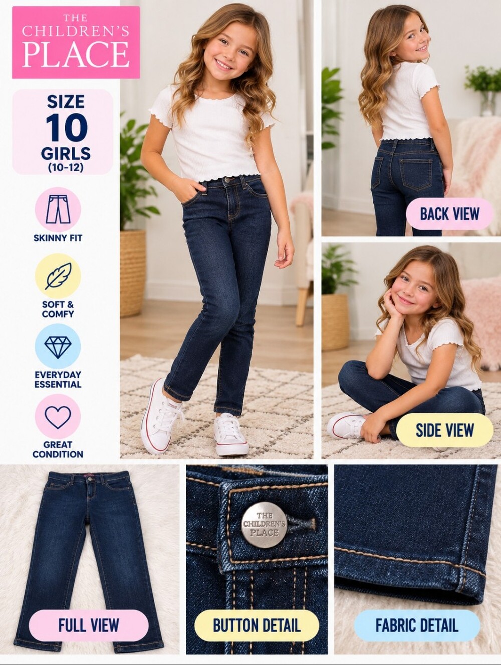 Children's Place girls size 10 skinny denim jeans #01